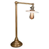 Antique Brass Library Lamp with Milk Glass Shade